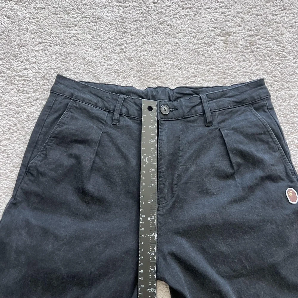 A Bathing Ape Chino Pants Mens M 30x25 Black Pleated Tapered Fit Stretch Logo
